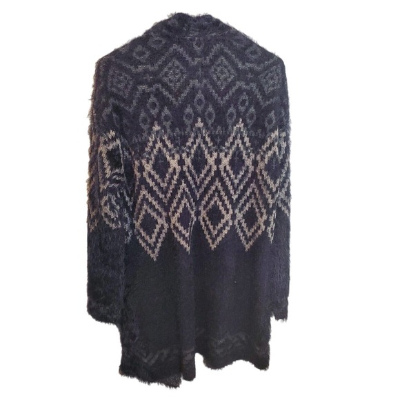 Eddie Bauer Women's Cardigan Medium Blue Open Front Aztec Geometric Fluffy - Picture 2 of 10